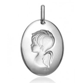 médaille ange en or blanc 18 carats ovale