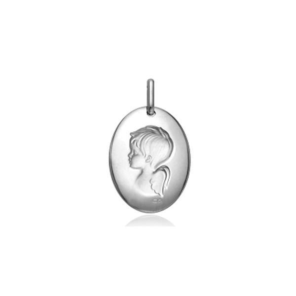 médaille ange en or blanc 18 carats ovale