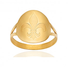 Chevalière en or 18 carats ronde 15 mm "lys"
