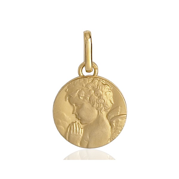 médaille ange ronde en or 18 carats 12 mm