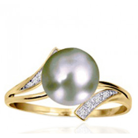 Bague or jaune 18 carats, diamant 0,03 carat et perle de Tahiti 8 mm