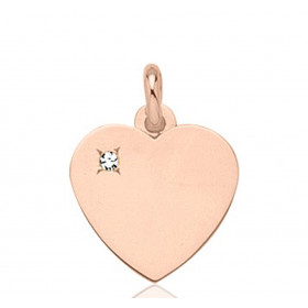 Pendentif or rose 18 carats personnalisable "cœur" et diamant 0,03 carat - 20 x 16 mm