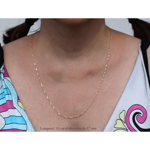 Chaine or jaune 18 carats maille Singapour 55 cm pour femmes