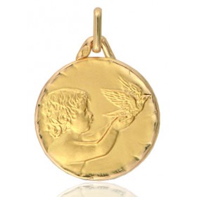 médaille ange à la colombe en or 18 ronde