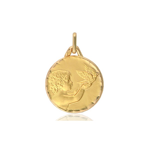 médaille ange à la colombe en or 18 ronde