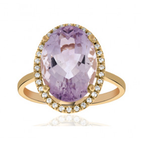 Bague or jaune 18 carats et améthyste violette et diamant