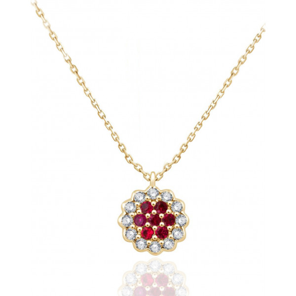 Chaine or jaune 18 carats, pendentif rubis et diamant