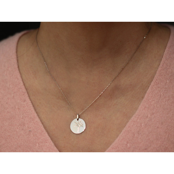 Pendentif or blanc 18 carats "arbre de vie"