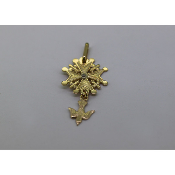 Pendentif or 18 carats "croix Huguenote" et diamant