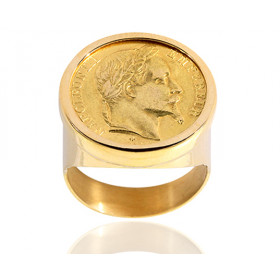 Chevalière en or 18 carats Napoleon III (10 Francs)