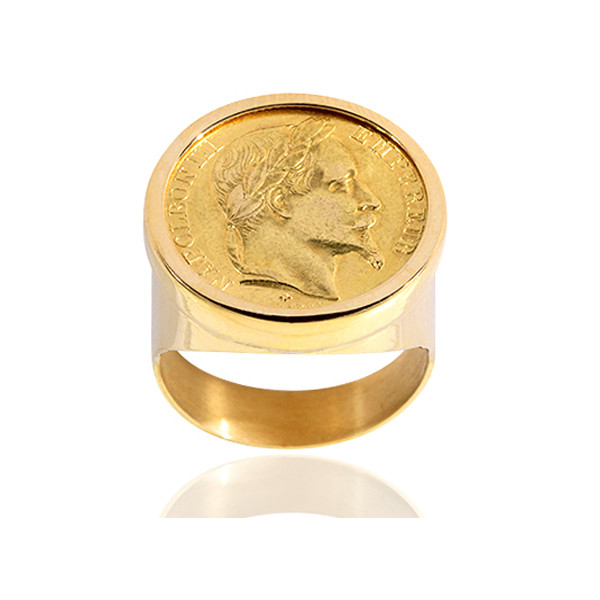 Chevalière en or 18 carats Napoleon III (10 Francs)