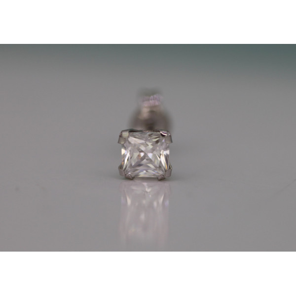Boucle d'oreille zirconium carré 4 mm et or blanc 18 carats pour homme