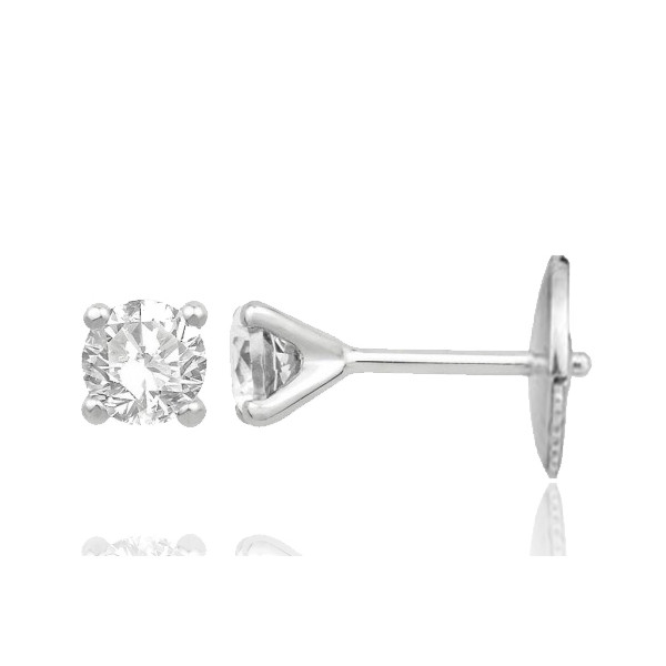 Puces d'oreilles diamant 0,40 carat et or blanc 18 carats