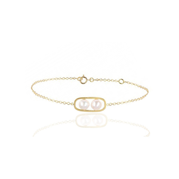 Bracelet en or jaune, perles de culture : Longueur - 18 Femme - Le