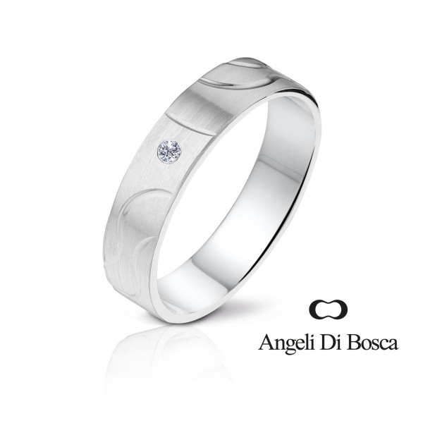 Alliance or blanc 18 carats et diamant 0,030 carat "Angeli Di Bosca"