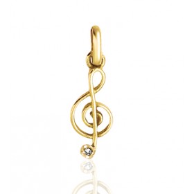 Pendentif or 18 carats "clé de sol" et diamant