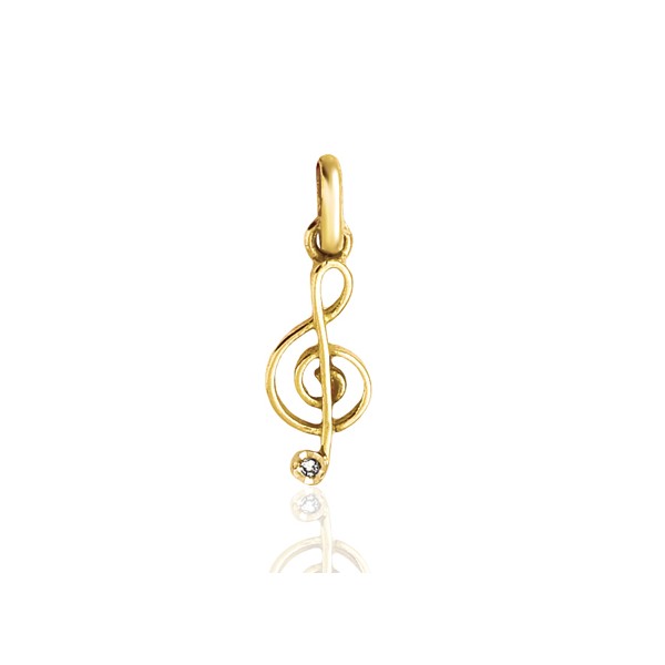 Pendentif or 18 carats "clé de sol" et diamant