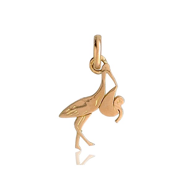 Pendentif or 18 carats "la cigogne et le bébé"