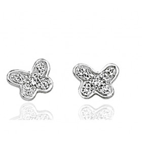 boucles d'oreilles or blanc et diamant "papillon"