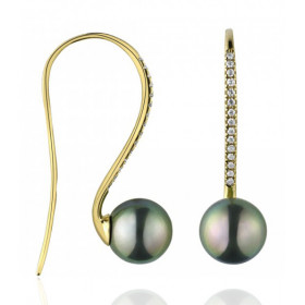 Boucles d'oreilles diamant 0,15 carat, perles de Tahiti 8/9 mm et or 18 carat