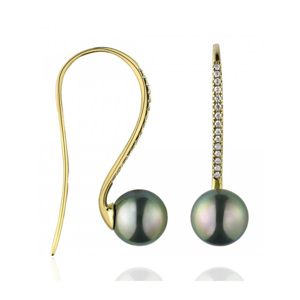 Boucles d'oreilles diamant 0,15 carat, perles de Tahiti 8/9 mm et or 18 carat