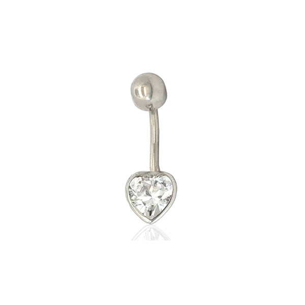 Piercing nombril or blanc 18 carats et zirconium "cœur"