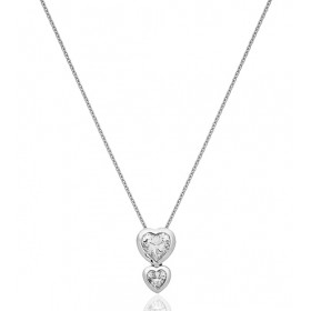 Chaine or blanc 18 carats et pendentif zirconium "double cœurs"