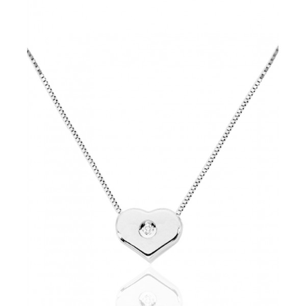 Chaine or blanc 18 carats et pendentif "cœur" diamant 0,010 carat