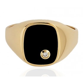 Chevalière or 750/1000 ovale, onyx et diamant pour hommes.
