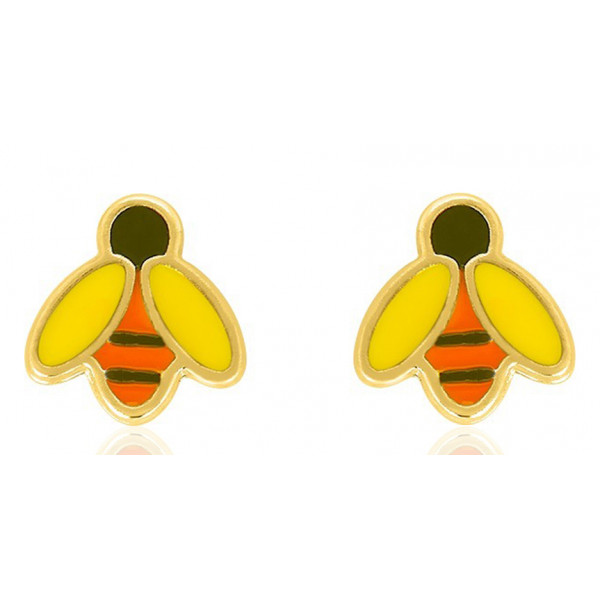 Boucles d'oreilles "abeille" en or jaune 18 carats laqué