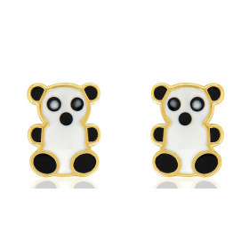 Boucles d'oreilles "baby panda" en or jaune 18 carats laqué