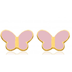 Boucles d'oreilles en or jaune 18 carats laqué "papillons"