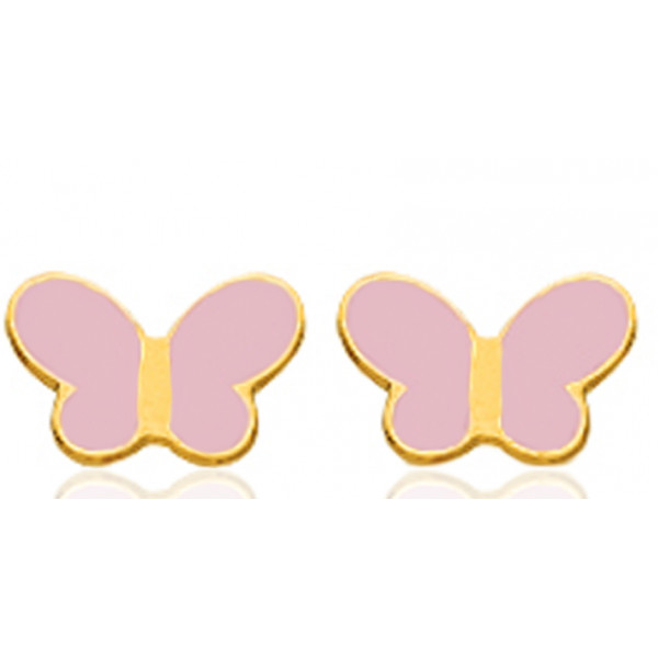 Boucles d'oreilles en or jaune 18 carats laqué "papillons"