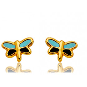 Boucles d'oreilles en or jaune 18 carats "libellules" laqués