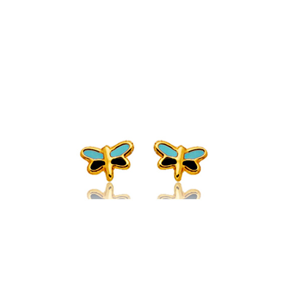 Boucles d'oreilles en or jaune 18 carats "libellules" laqués