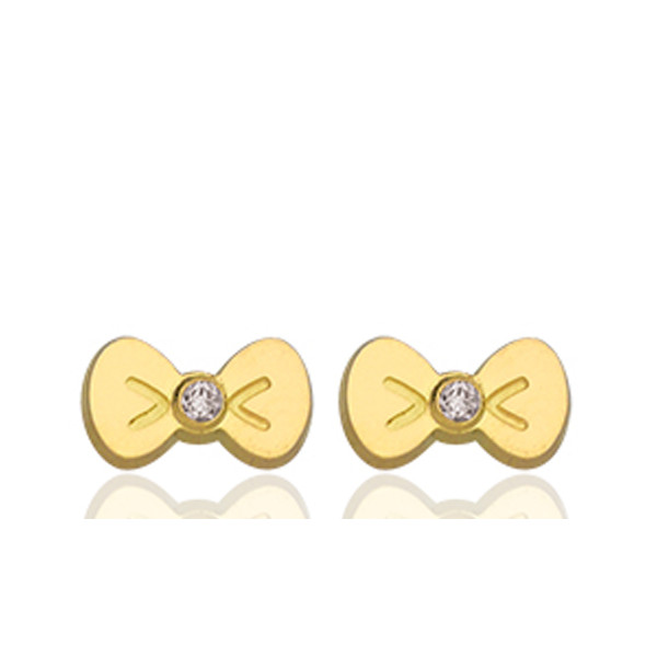 Boucles d'oreilles or jaune 18 carats et zirconium "nœud"