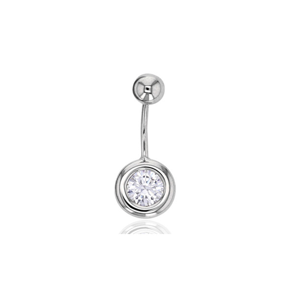 Piercing nombril or blanc 18 carats et zirconium serti clos