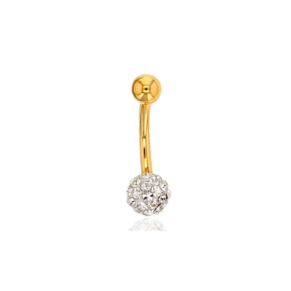 Piercing nombril or jaune 18 carats et boule en cristal