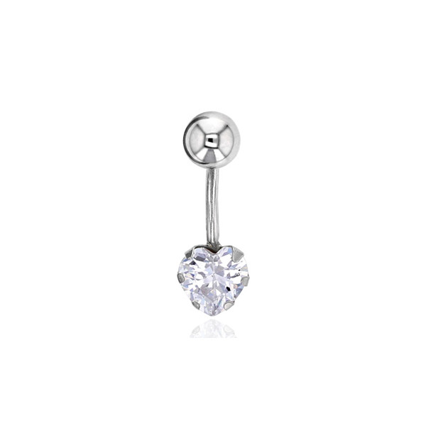 Piercing nombril or blanc 18 carats et zirconium "cœur"