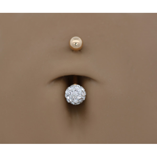 Piercing nombril or jaune 18 carats et boule en cristal