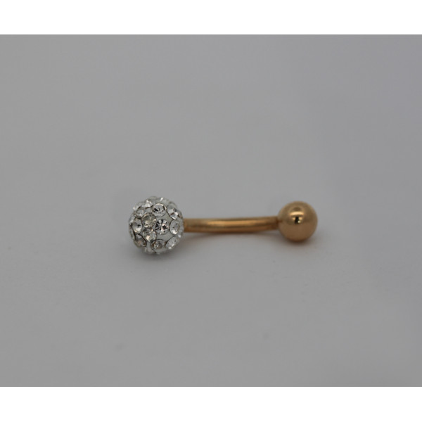 Piercing nombril or jaune 18 carats et boule en cristal