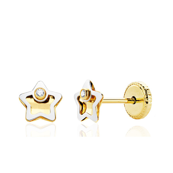 Boucles d'oreilles or jaune 18 carats et zirconiums "étoiles" pour enfant