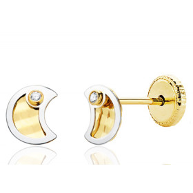 Boucles d'oreilles or jaune 18 carats et zirconiums "croissant de lune"