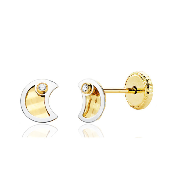 Boucles d'oreilles or jaune 18 carats et zirconiums "croissant de lune"