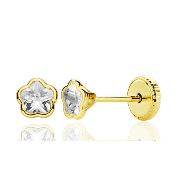 Boucles d'oreilles or jaune 18 carats et zirconiums "fleur"