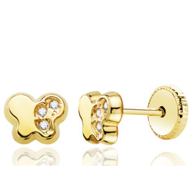 Boucles d'oreilles or jaune 18 carats et zirconiums "papillons"