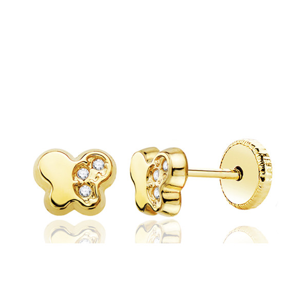 Boucles d'oreilles or jaune 18 carats et zirconiums "papillons"