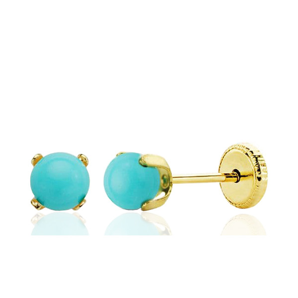 Boucles d'oreilles or 18 carats et turquoise 4 mm pour enfant