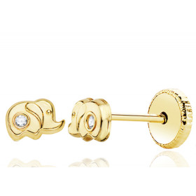 Boucles d'oreilles or 18 carats et zirconiums "bébé éléphant" pour enfant