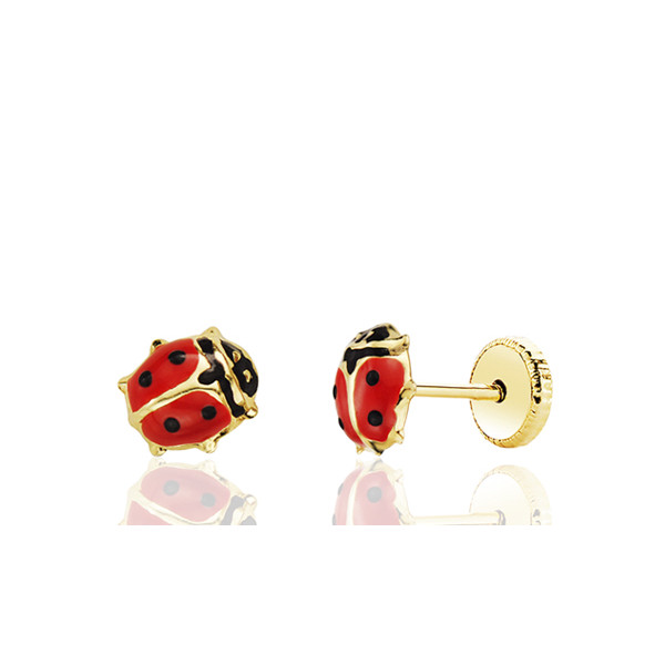 Boucles d'oreilles or jaune 18 carats laqué "coccinelles"